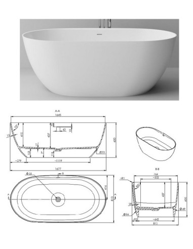 Vanna ARA 1677 mm, Balta, ARA|Bathtub ARA 1677mm, white, ARA|Ванна ARA 1677мм, белая, ARA|Vann ARA 1677mm, valge, ARA