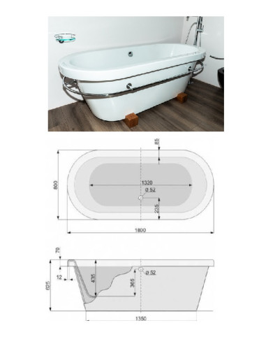 Vanna DREAM 180 ar kājām, DREAM-180|Bathtub 180x80cm with legs, DREAM-180|Ванна 180х80см с ножками, DREAM-180|Vann 180x80cm koos