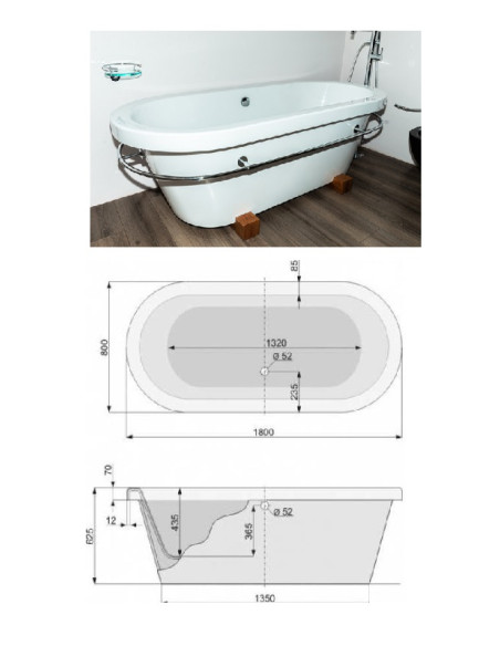 Bathtub 180x80cm with legs, DREAM-180 - 1
