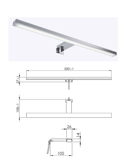 Lamp for mirror LED 50cm, 1100230049, ESTHER
