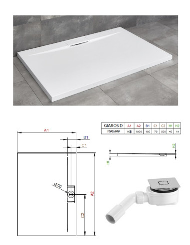 Душевой поддон GIAROS D 1000x900x40, GIAROS D