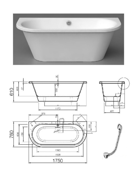 Vanna ONDA 176X76 cm balta, ONDA