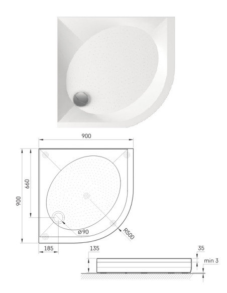 Shower tray RO90R550, white, ART