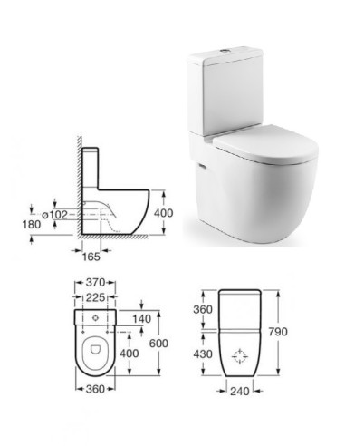 WC унитаз с крышкой 370x600, унив.выпуск, MERIDIAN