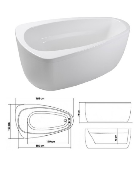 Vanna brīvi stāvoša 168x103 cm, balta, TIZIAN - 1