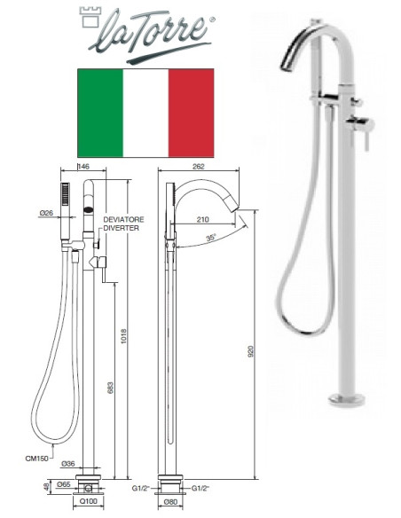 Bath faucet from the floor 12044PAV CR, NEWTECH