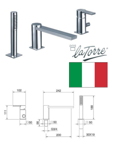 Vannas krāns 3-daļīgs 35045, ITALIA|Bath faucet 3-hole 35045, ITALIA|Смеситель для ванны 3-секционный 35045, ITALIA|Vannisegisti