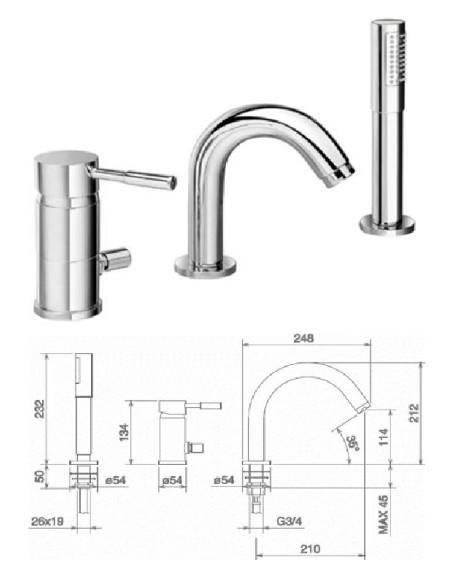 Bath faucet 3-hole 12045EX CR, NEWTECH