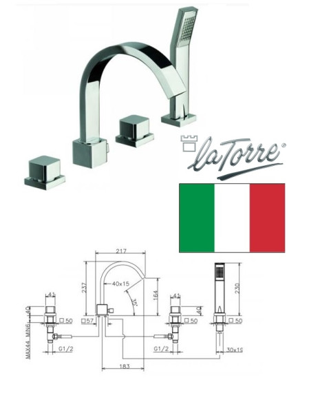 Bath faucet 4-hole 28847 Cubic CR, JAVA