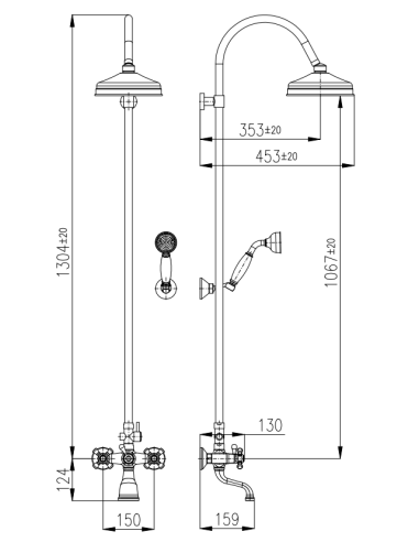 copy of Bath mixer with shower column MORAVA RETRO - Barva chrom,Rozměr 150 mm - 2