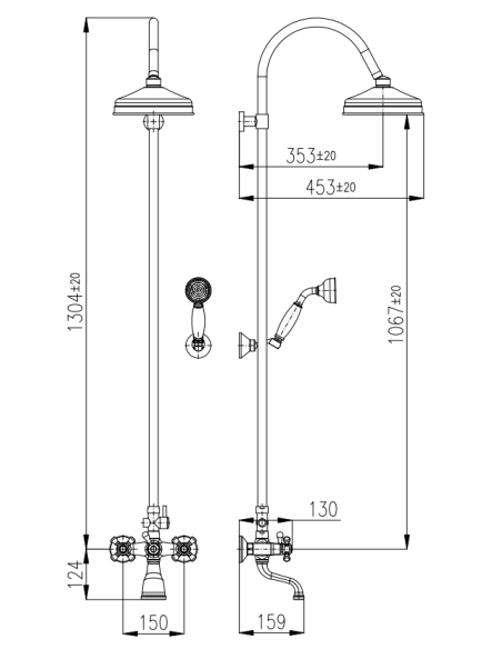 copy of Bath mixer with shower column MORAVA RETRO - Barva chrom,Rozměr 150 mm - 2 copy of Bath mixer with shower column MORAVA RETRO - Barva chrom,Rozměr 150 mm - 2