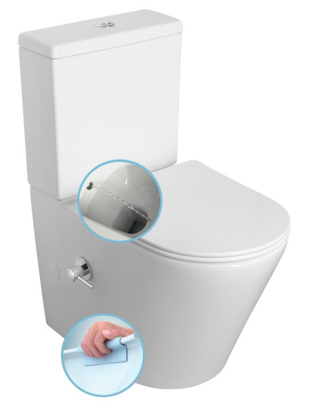 PACO CLEANWASH Close Coupled Toilet with Faucet and Bidet Shower, S-trap/P-trap, white - 1