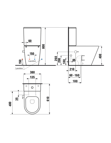 PACO CLEANWASH Close Coupled Toilet with Faucet and Bidet Shower, S-trap/P-trap, white - 2