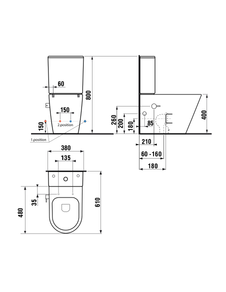 PACO CLEANWASH Close Coupled Toilet with Faucet and Bidet Shower, S-trap/P-trap, white - 2