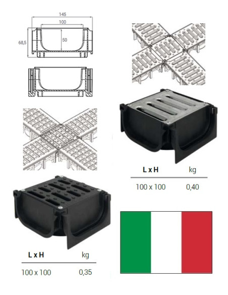 Лоток водоотводный,4-стор. 100x100, PLASTM.