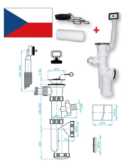 Syphon kitc.sink+wash.machine+overflow, D70xDN50