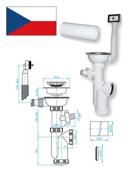 Syphon kitc.sink+wash.machine+overflow, D115xDN50