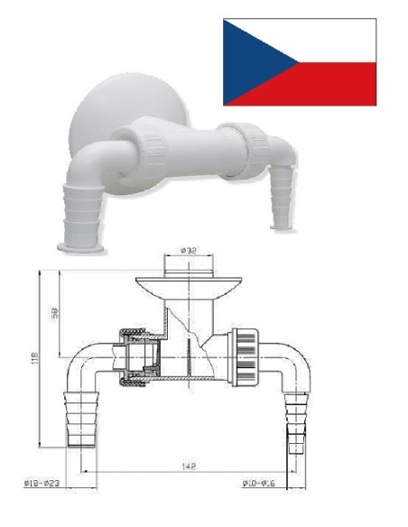 Syphon for wash.machine, 2hose con.DN32, DN32 AV