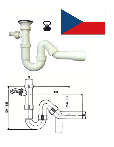 Syphon kitc.sink+washing machine connect, 11/2X50