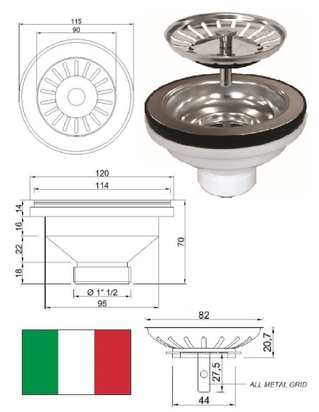 Слив 11/2xDN115x63mm 30.301 EDVA030, 1.1/2X115