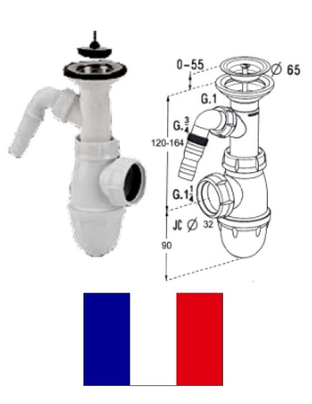 Syphon with wash.machine con. with waste, D40