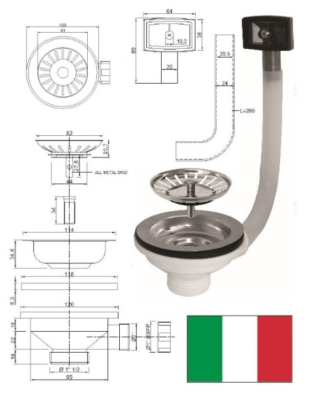 Слив с переливом 115 EDVA130, 1 1/2