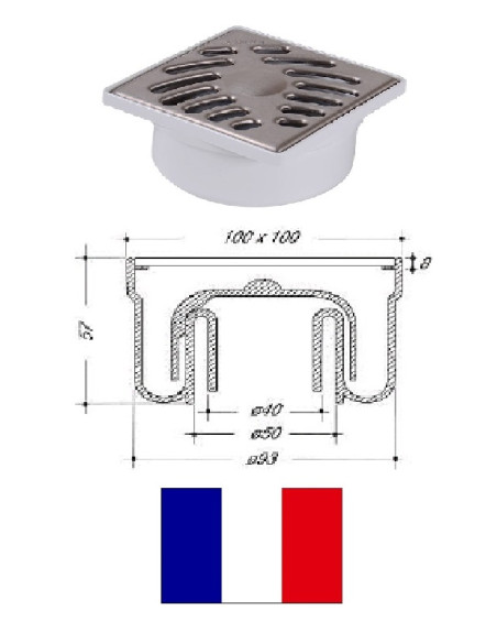 Floor drain with vert. waste 100x100x50, SIHJ101