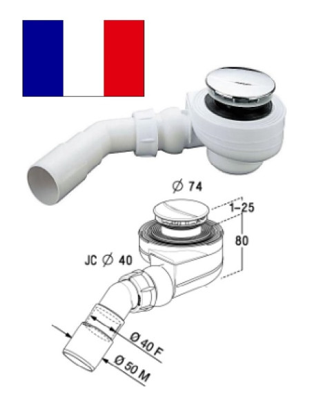 Shower syphon D74x40/50 with ch.cork, 205376