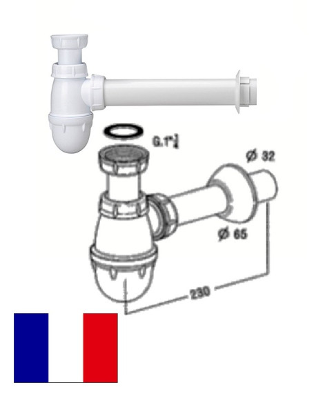 Syphon for sink with tube, plate 0202075, 11/2X40
