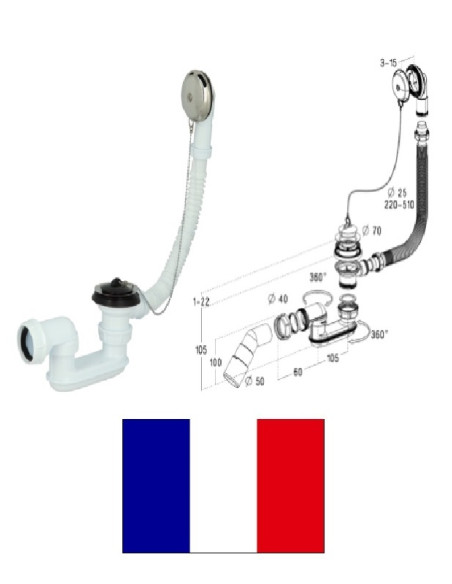 Sifons vannai ar ķēdi 11/2x40/50, 203562|Syphon for bath with chain 11/2x40/50, 203562|Сифон для ванны с цепочкой 1.1/2х40/50, 2