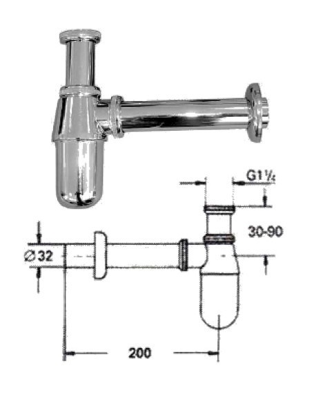 Syphon for sink w/o waste 11/4x32x65, 1.1/4X32
