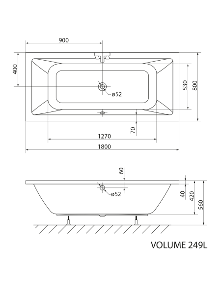 Прямоугольная ванна NISA 180x80x42 см, белая - 2