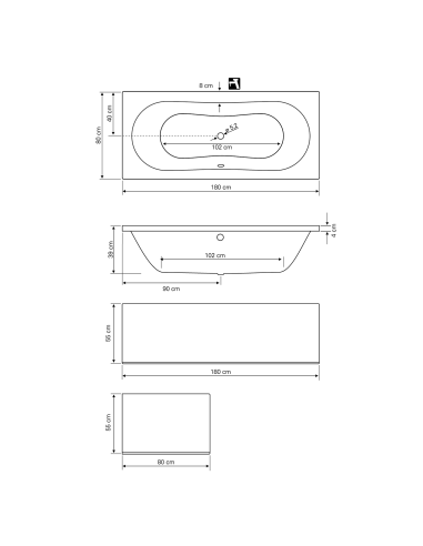 JIZERA Bath 180x80x39cm, white - 3