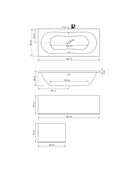 JIZERA Bath 180x80x39cm, white - 3