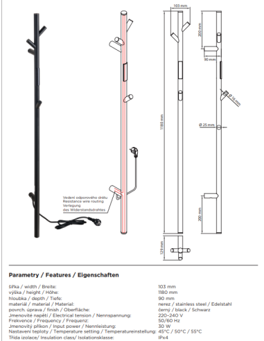 copy of Electric Towel Rail BLACK NAVIN SILOUETTE QUADRO 90х1500 Sensor right - 2