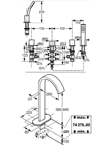Смеситель для ванны/душа 5-секционный на край ванны 555900505, JOOP! - 3