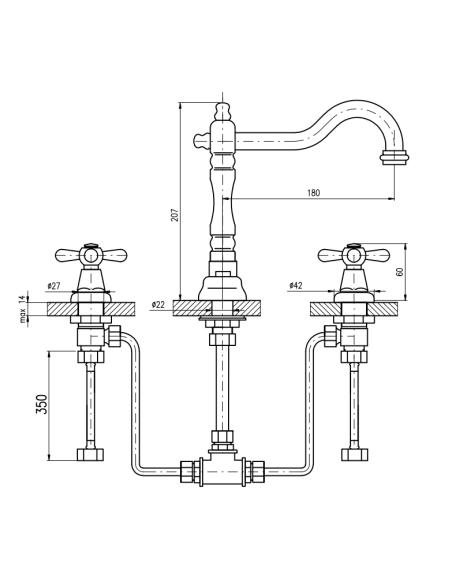 Basin lever mixer MORAVA RETRO bronze - Barva stará mosaz,Rozměr 3/8'' - 3