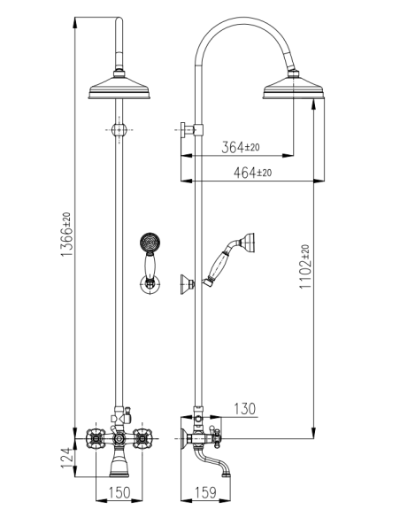 Classic bathroom mixer MORAVA RETRO in bronze with shower head Stará mosaz (Bronz), Size 150 mm, MK159.5/3SM - 3 Classic bathroom mixer MORAVA RETRO in bronze with shower head Stará mosaz (Bronz), Size 150 mm, MK159.5/3SM - 3