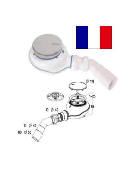 Dušialuse sifoon D90x40/50KK 0205703, D90X40/50 - 1