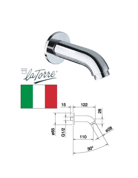 Izteka no sienas 12,5cm, hroms 12244/shC, TECH - 1 Izteka no sienas 12,5cm, hroms 12244/shC, TECH - 1