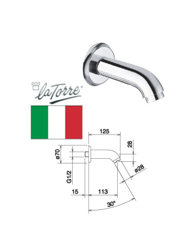 Spout from the wall 12.5cm chrome, KONVEX - 1
