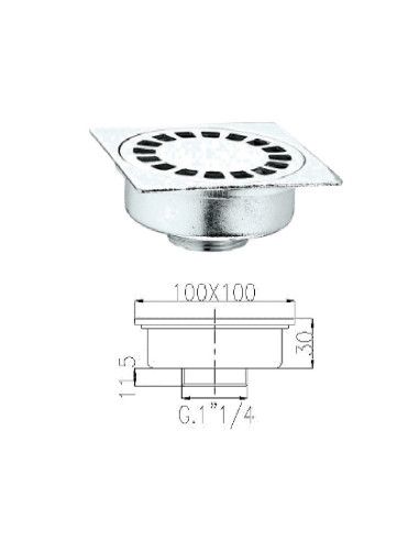 Grīdas traps 100x100mm (hroms) 917, 1.1/4 - 1