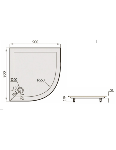 Dušas paliktnis "SPN P 704",  R 550, 900 x 900 - 2