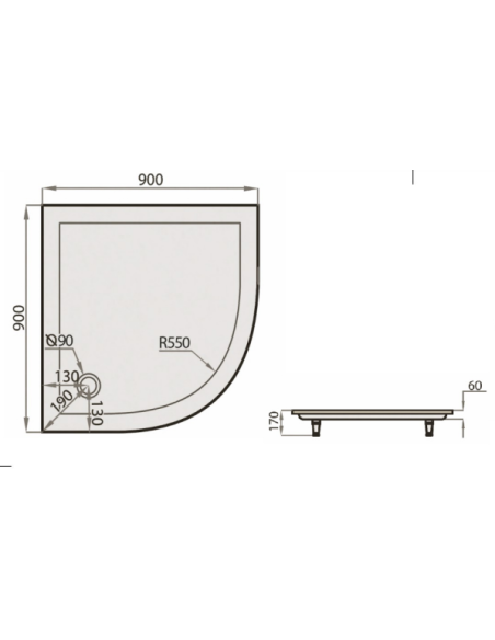 Dušas paliktnis "SPN P 704",  R 550, 900 x 900 - 2