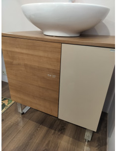 Skapītis ar virsmu 80x51x63cm, 2 durtiņas, stikla plauktiņš, 2D W51 WH mocha - 6 2