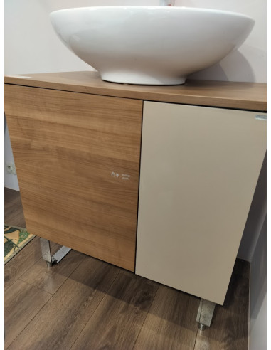 Skapītis ar virsmu 80x51x63cm, 2 durtiņas, stikla plauktiņš, 2D W51 WH mocha - 1