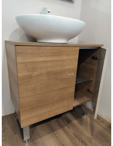 Skapītis ar virsmu 80x51x63cm, 2 durtiņas, stikla plauktiņš, 2D W51 WH mocha - 5