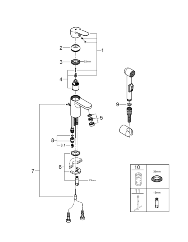Grohe BauEdge - Смеситель для раковины с биде-душем, хром 23757000 - 4