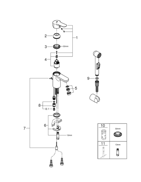 Grohe BauEdge - izlietnes jaucējkrāns ar bide dušu, hroms 23757000 - 4