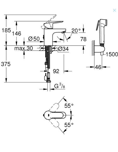 Grohe BauEdge - izlietnes jaucējkrāns ar bide dušu, hroms 23757000 - 5